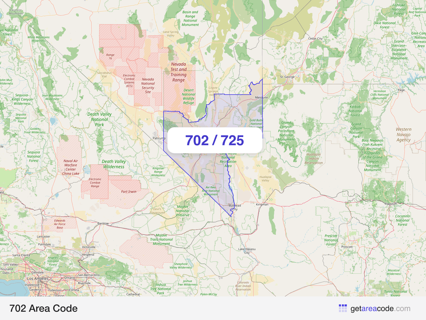 Map of the 702 area code service region around Las Vegas, NV