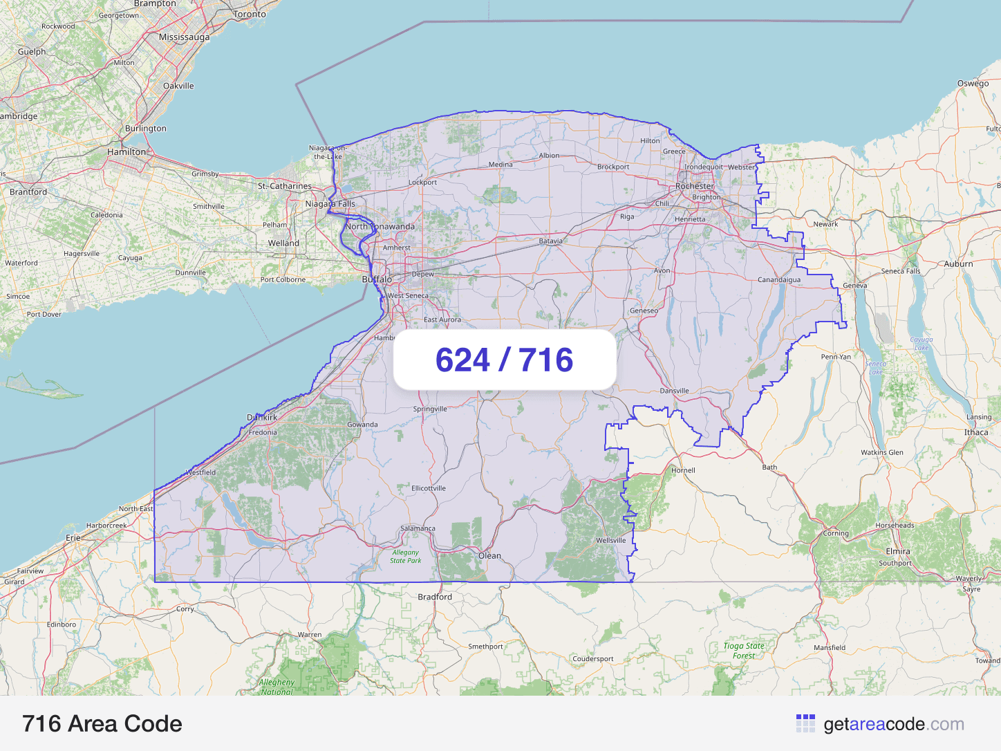 Map of the 716 area code service region around Buffalo, NY