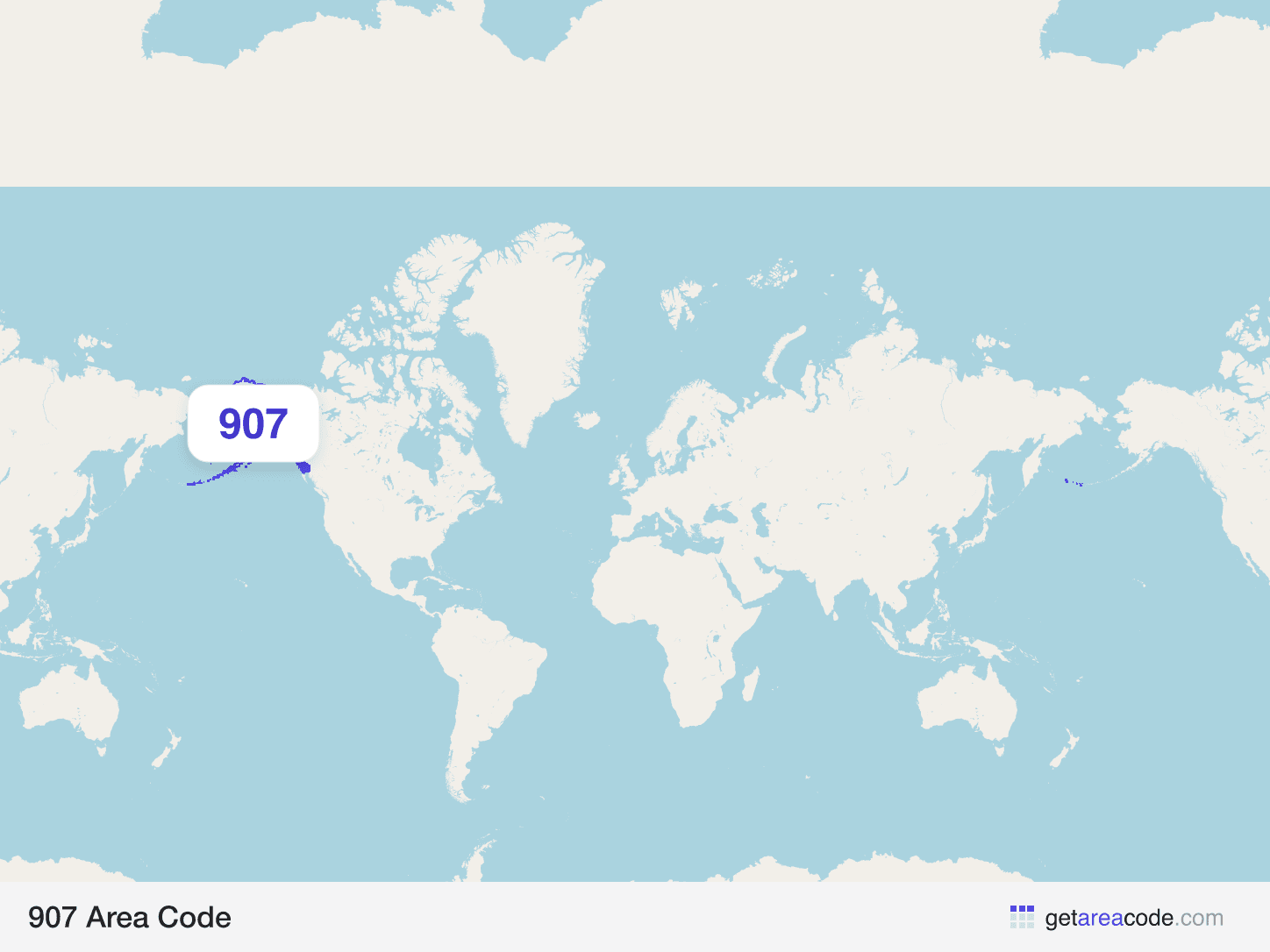 Map of the 907 area code service region around Anchorage, AK
